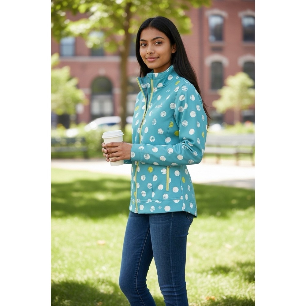 Columbia Youth Girls Polka Dot Full Zip Fleece Lined Blue Jacket Size 18 / 20